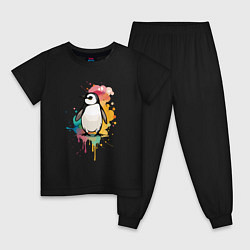 Пижама хлопковая детская Красочный пингвин, цвет: черный