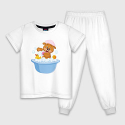 Пижама хлопковая детская Мишка купается, цвет: белый