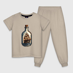 Пижама хлопковая детская Кораблик в бутылке, цвет: миндальный