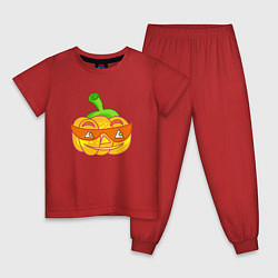Пижама хлопковая детская Веселая тыква в очках: для вечеринки на Хэллоуин, цвет: красный
