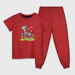 Пижама хлопковая детская Зебра на лугу, цвет: красный