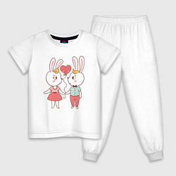 Пижама хлопковая детская Влюблённые зайки, цвет: белый