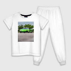 Пижама хлопковая детская Спорткар на трассе, цвет: белый