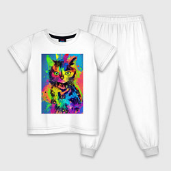 Пижама хлопковая детская Funny cat - pop art - neural network, цвет: белый