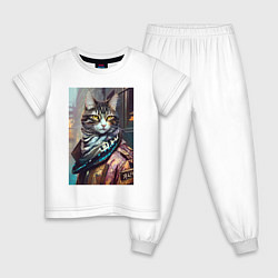 Пижама хлопковая детская Городской котяра - модник, цвет: белый