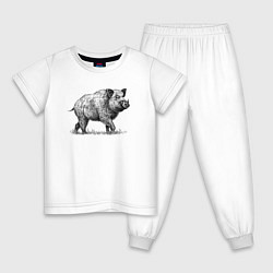 Пижама хлопковая детская Кабан гуляет, цвет: белый
