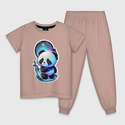 Пижама хлопковая детская Стикер: милый панда, цвет: пыльно-розовый