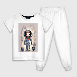 Пижама хлопковая детская Милый маленький космонавт - нейросеть, цвет: белый