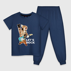 Пижама хлопковая детская Let s rock Котик рокер, цвет: тёмно-синий