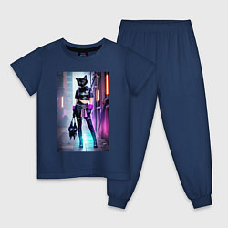 Пижама хлопковая детская Крутая модная кисуля в ночном Бронксе - нейросеть, цвет: тёмно-синий