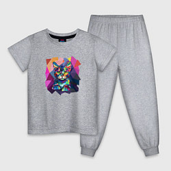 Пижама хлопковая детская Кот в стиле полигональном, цвет: меланж