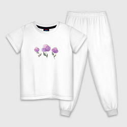 Пижама хлопковая детская Акварельные сиреневые цветы, цвет: белый
