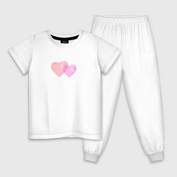 Пижама хлопковая детская Два розовых сердца, цвет: белый