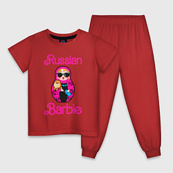 Пижама хлопковая детская Барби русская, цвет: красный
