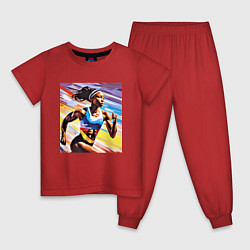 Пижама хлопковая детская Девушка спринтер, цвет: красный