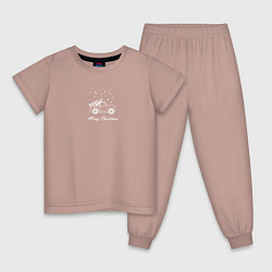 Пижама хлопковая детская Машина везёт ёлку, цвет: пыльно-розовый