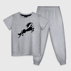 Пижама хлопковая детская Лошадь в прыжке, цвет: меланж