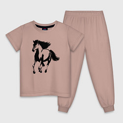 Пижама хлопковая детская Лошадь скачет, цвет: пыльно-розовый