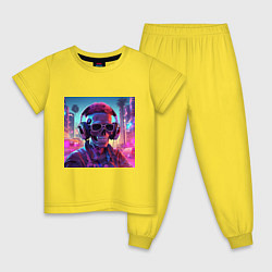 Пижама хлопковая детская Скелет с кудрявыми волосами, цвет: желтый