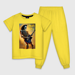 Пижама хлопковая детская Heavy metal - skeleton - neural network, цвет: желтый