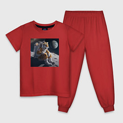 Пижама хлопковая детская Тигр астронавт, цвет: красный