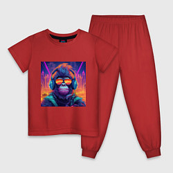 Пижама хлопковая детская Обезьяна в куртке, цвет: красный
