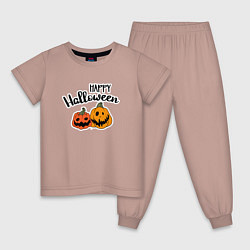 Пижама хлопковая детская Happy halloween с тыквами, цвет: пыльно-розовый
