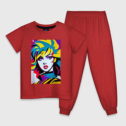 Пижама хлопковая детская Крутая девчонка - поп-арт - нейросеть, цвет: красный