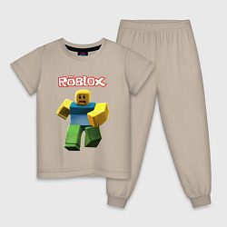 Пижама хлопковая детская Roblox бегущий персонаж, цвет: миндальный