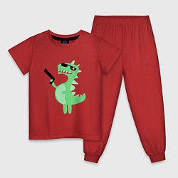 Пижама хлопковая детская Детский динозаврик киборг в очках, цвет: красный