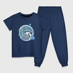Пижама хлопковая детская Енотик акварель, цвет: тёмно-синий