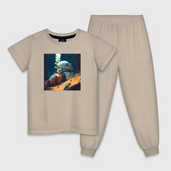 Пижама хлопковая детская Космонавт и лес, цвет: миндальный