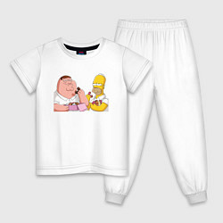 Пижама хлопковая детская Питер и Гомер едят пончики, цвет: белый