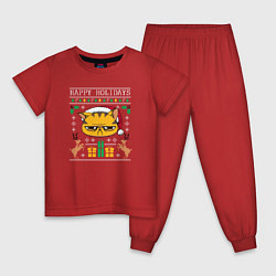 Пижама хлопковая детская Happy holidays phrase, цвет: красный