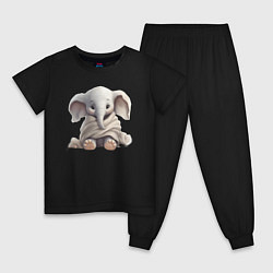 Пижама хлопковая детская Малыш слоненка в пледе, цвет: черный