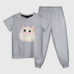 Пижама хлопковая детская Котик мем люблю, цвет: меланж