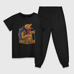 Пижама хлопковая детская Приключения медведя, цвет: черный