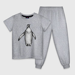 Пижама хлопковая детская Пингвин штрихами, цвет: меланж