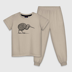 Пижама хлопковая детская Птица киви в профиль, цвет: миндальный