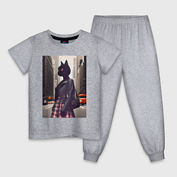 Пижама хлопковая детская Cat fashionista - New York - ai art, цвет: меланж