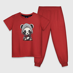 Пижама хлопковая детская Грустная панда, цвет: красный