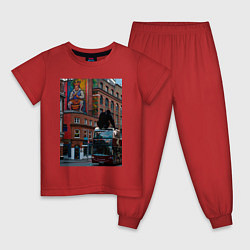 Пижама хлопковая детская MoMo - Лондон, цвет: красный