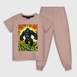 Пижама хлопковая детская Разъяренная горилла, цвет: пыльно-розовый