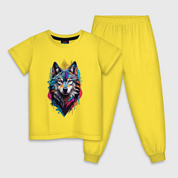 Пижама хлопковая детская Волк в стиле Граффити, цвет: желтый