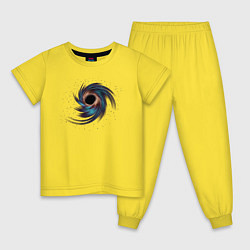 Пижама хлопковая детская Черная дыра с планетами и звездами, цвет: желтый