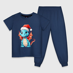 Пижама хлопковая детская Праздничный дракончик, цвет: тёмно-синий