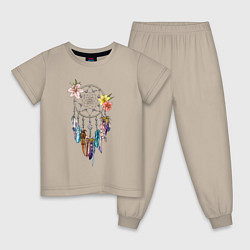 Пижама хлопковая детская Ловец снов с перьями, цвет: миндальный