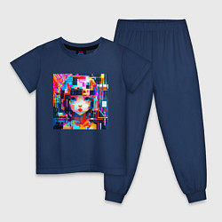 Пижама хлопковая детская Девушка-геометрия, цвет: тёмно-синий