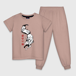 Пижама хлопковая детская Японский волк хранитель, цвет: пыльно-розовый