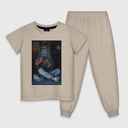 Пижама хлопковая детская Кот - задрот, цвет: миндальный
